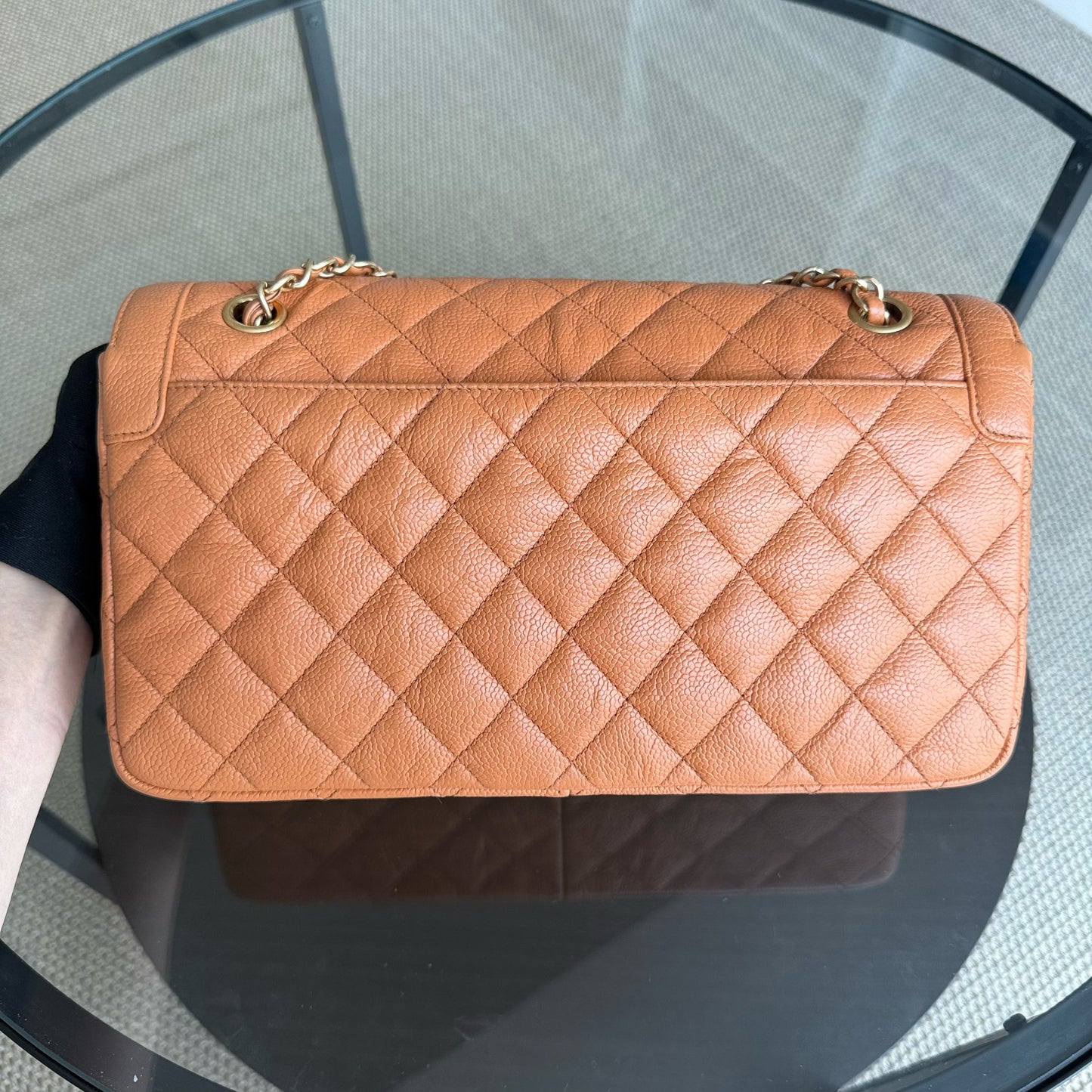 Chanel Seasonal Flap Two-tone - Caviar Quilted Caramel Orange Gold Hardware Series 21