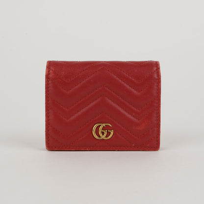 Gucci Red Matelassé Leather GG Marmont Card Case Wallet 466492 46829323