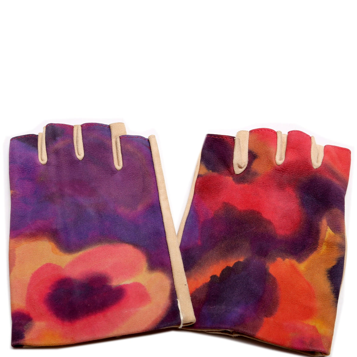 Multicolor Nubuck Fingerless Gloves Size 7.5
