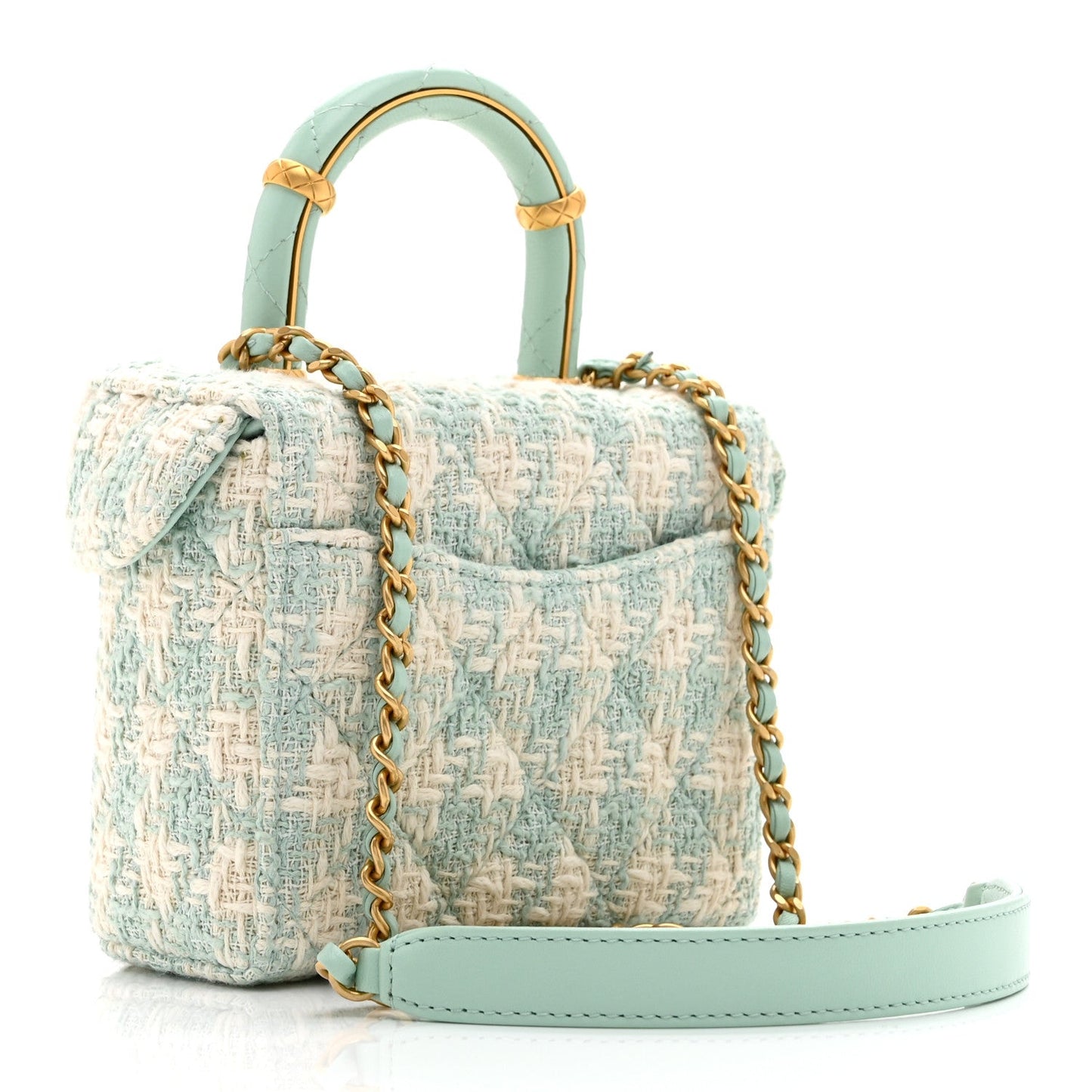 Tweed Handle Crush Small Vanity Case Light Green