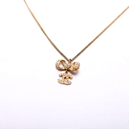 CC Bow Rhinestone Pendant Necklace
