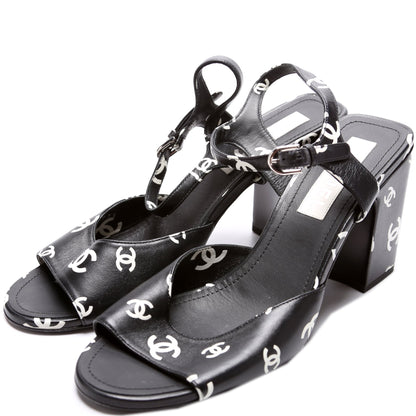 Chanel CC Printed Lambskin Platform Sandals Size 41