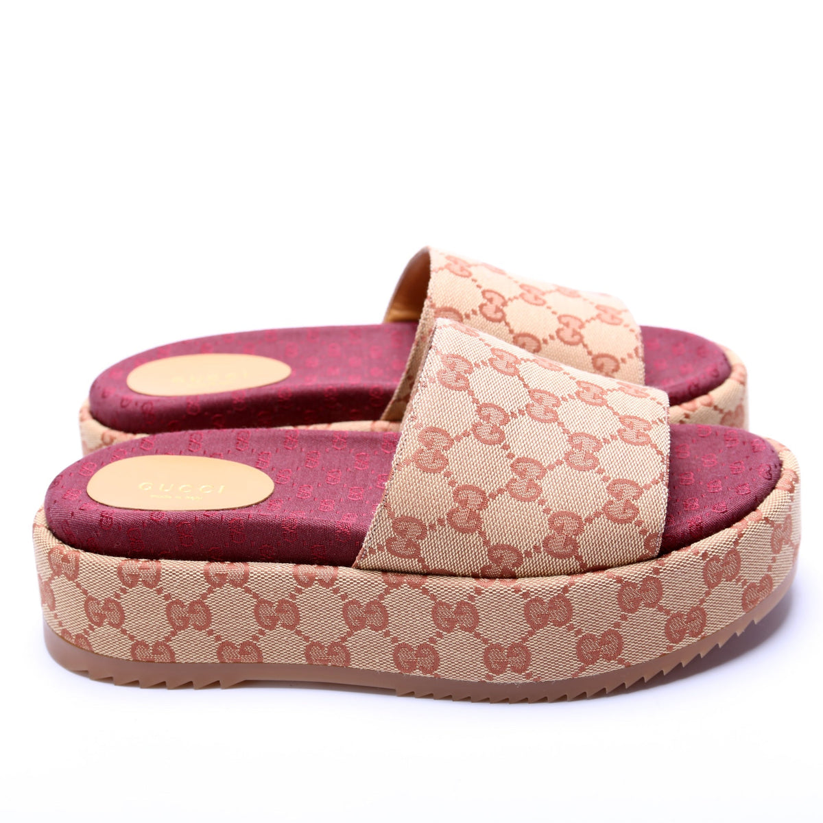 Gucci Canvas Platform Slides Size 38