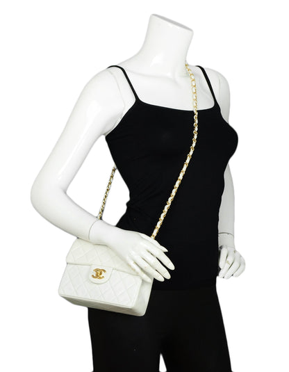 Chanel White Lambskin Leather Quilted Square Mini Flap Classic Bag