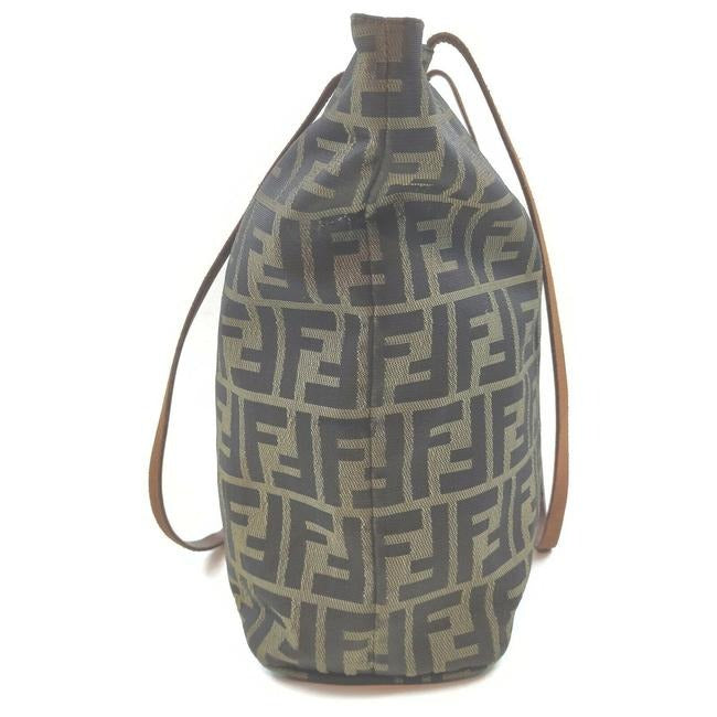 Fendi W Canvasleather Cut Out Satcheltote Tobacco Zucca Printchrome Leather And Canvas Tote