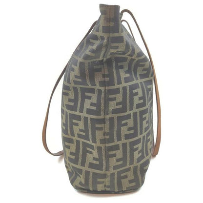 Fendi W Canvasleather Cut Out Satcheltote Tobacco Zucca Printchrome Leather And Canvas Tote