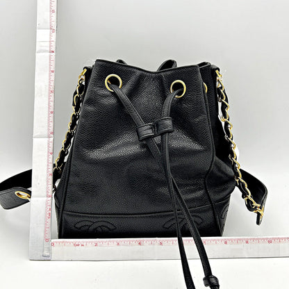 CHANEL Caviar Drawstring Shoulder Bag Black chcc