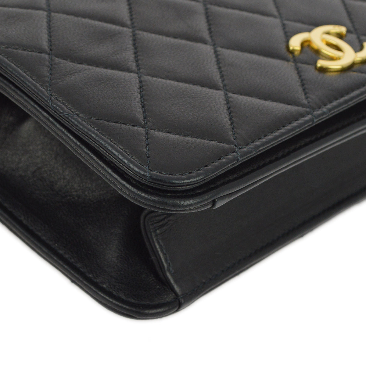 Chanel 2000-2001 Black Lambskin Pushlock Mini Full Flap Shoulder Bag