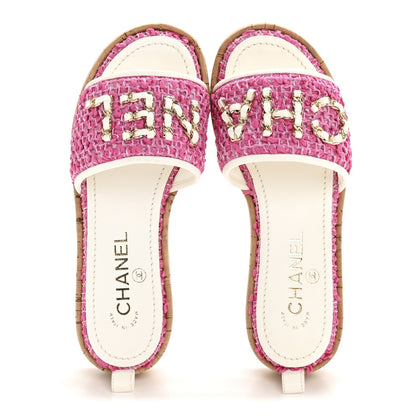 Tweed Cork Mule Sandal 36 Pink White