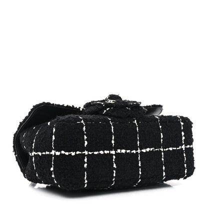Tweed Quilted Mini Rectangular Camellia Flap Black White
