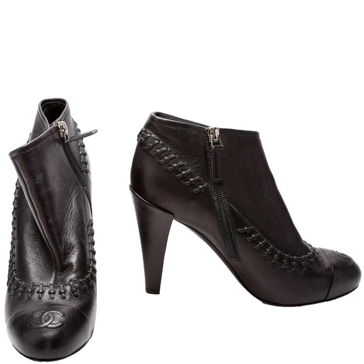 Cap Toe Leather Ankle Booties Size 38