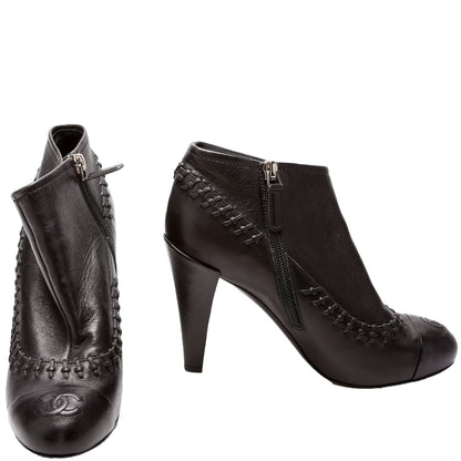 Cap Toe Leather Ankle Booties Size 38