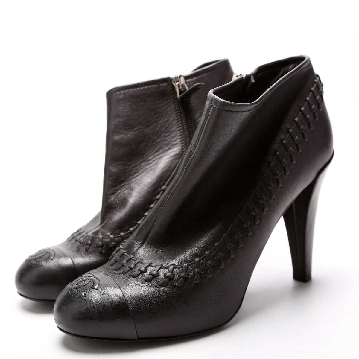 Cap Toe Leather Ankle Booties Size 38