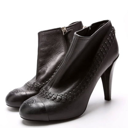 Cap Toe Leather Ankle Booties Size 38