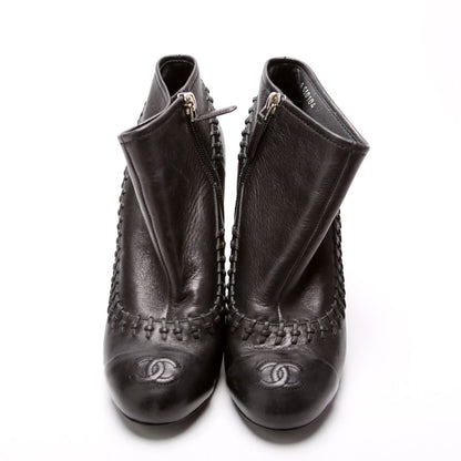 Cap Toe Leather Ankle Booties Size 38