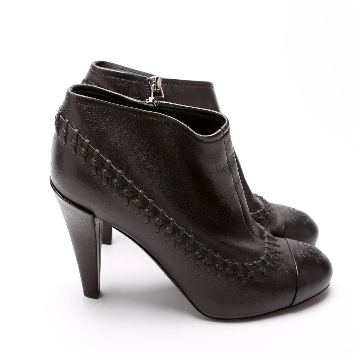 Cap Toe Leather Ankle Booties Size 38