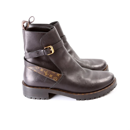 Leather Monogram Ankle Combat Boots Size 39