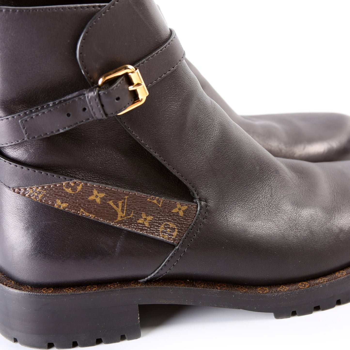 Leather Monogram Ankle Combat Boots Size 39