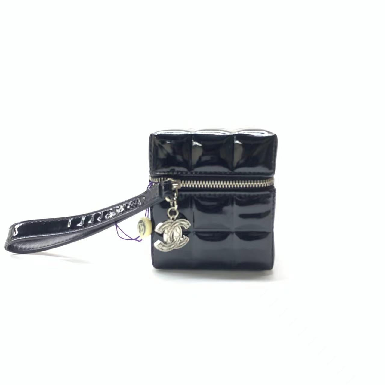 Chanel Vintage Black Patent Leather Micro Quilt Cube Wristlet Bag, 2002-2003