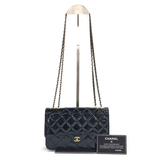 Chanel Wallet on Chain Navy Patent Leather Gold-tone Double Chain, 2015-2016