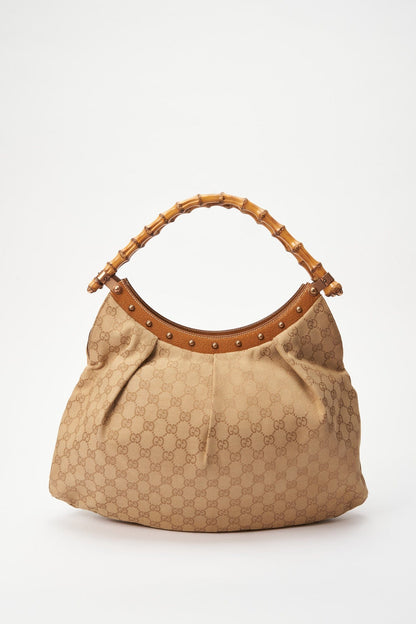 Vintage Gucci Bag with Bamboo Handle - Beige Canvas