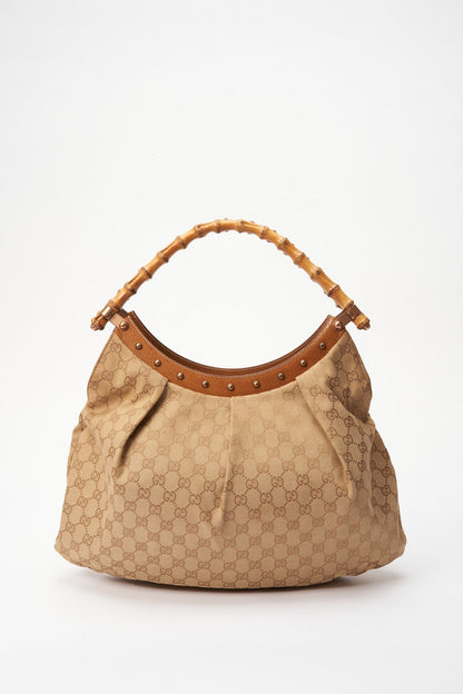 Vintage Gucci Bag with Bamboo Handle - Beige Canvas