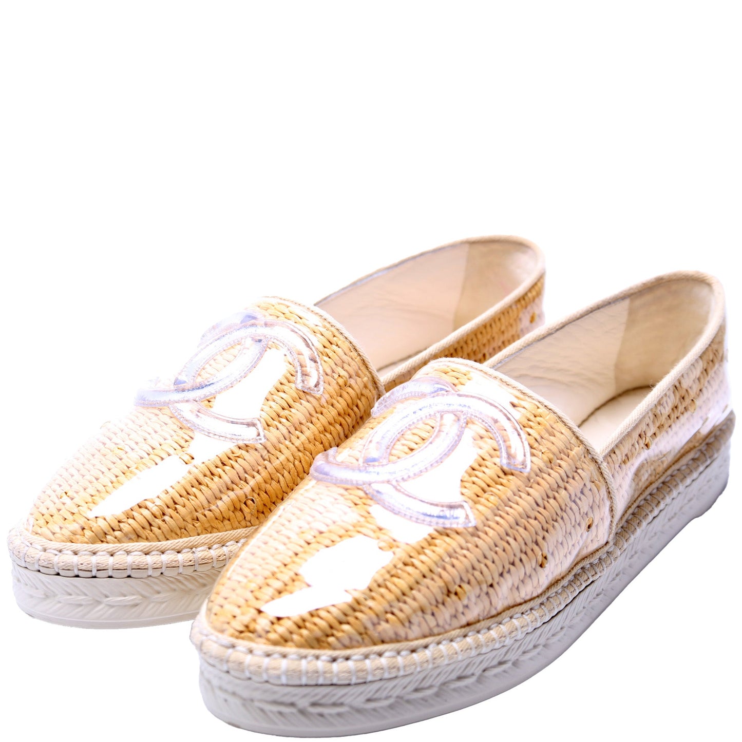 Raffia/PVC Espadrille Flats Size 38