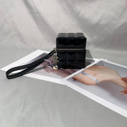 Chanel Vintage Black Patent Leather Micro Quilt Cube Wristlet Bag, 2002-2003
