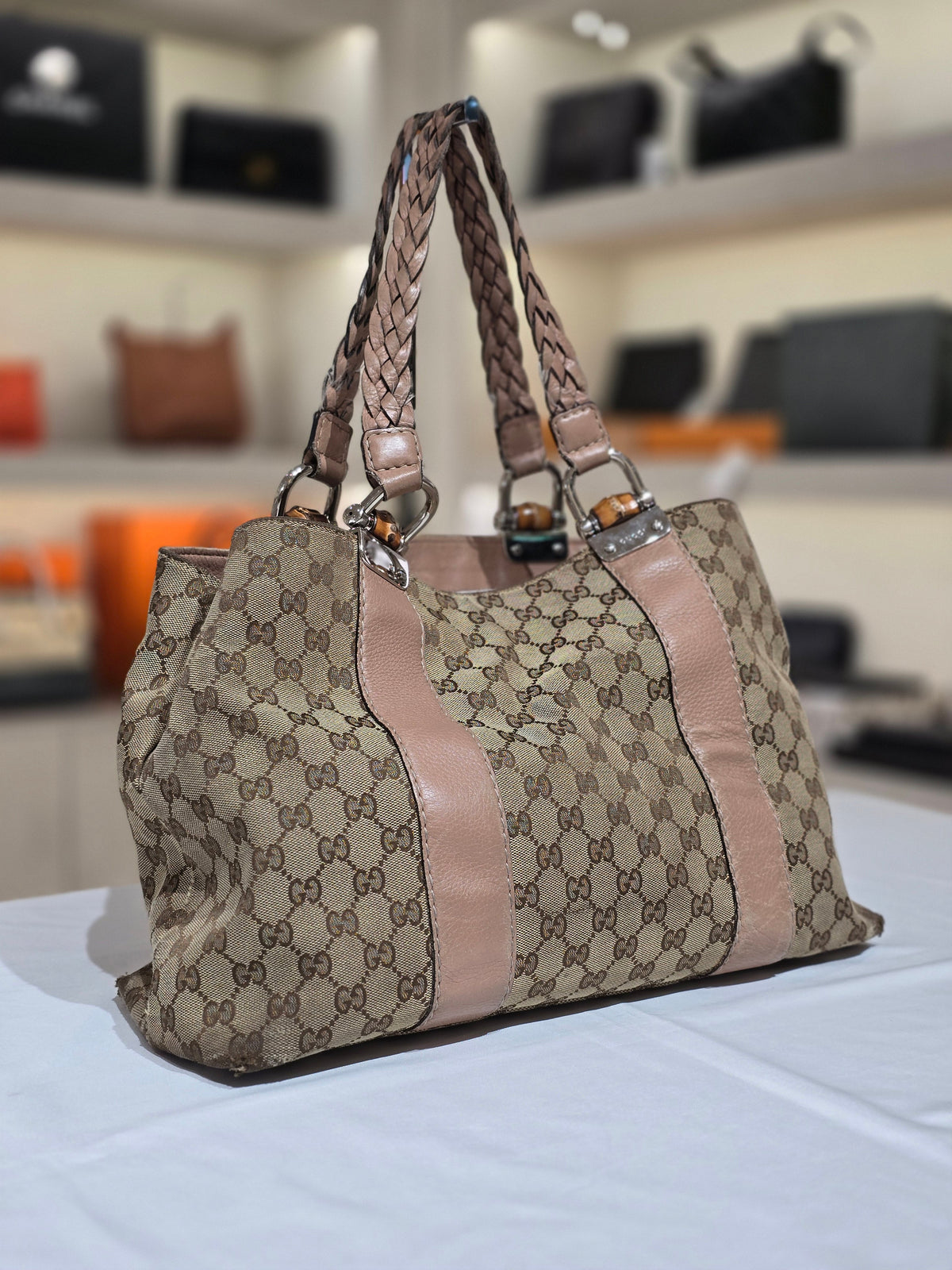 Gucci GG Canvas Bamboo Weaving Handle Tote Bag 232947 87793869