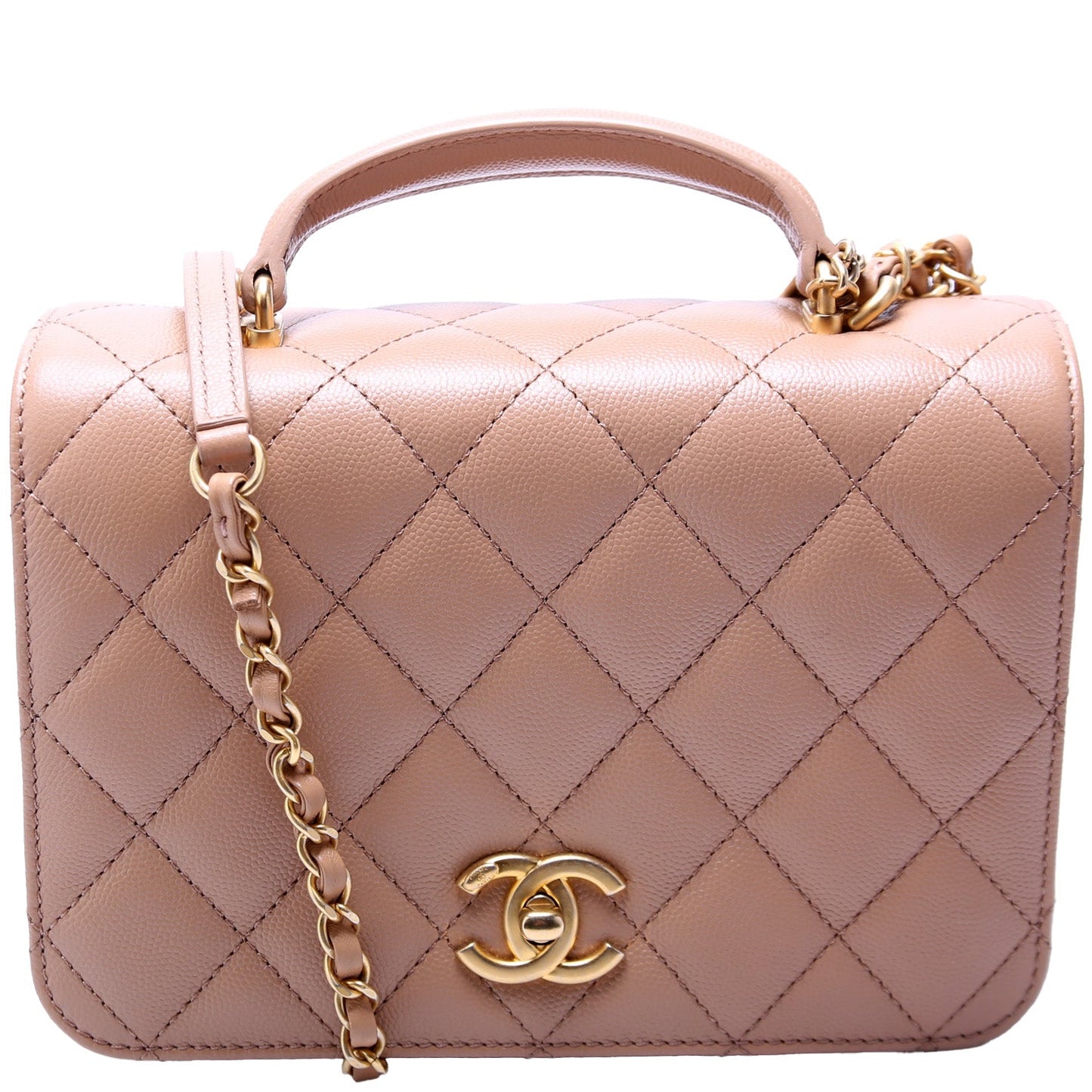 Mini Top Handle Flap Bag Quilted Caviar
