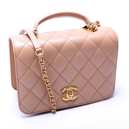 Mini Top Handle Flap Bag Quilted Caviar