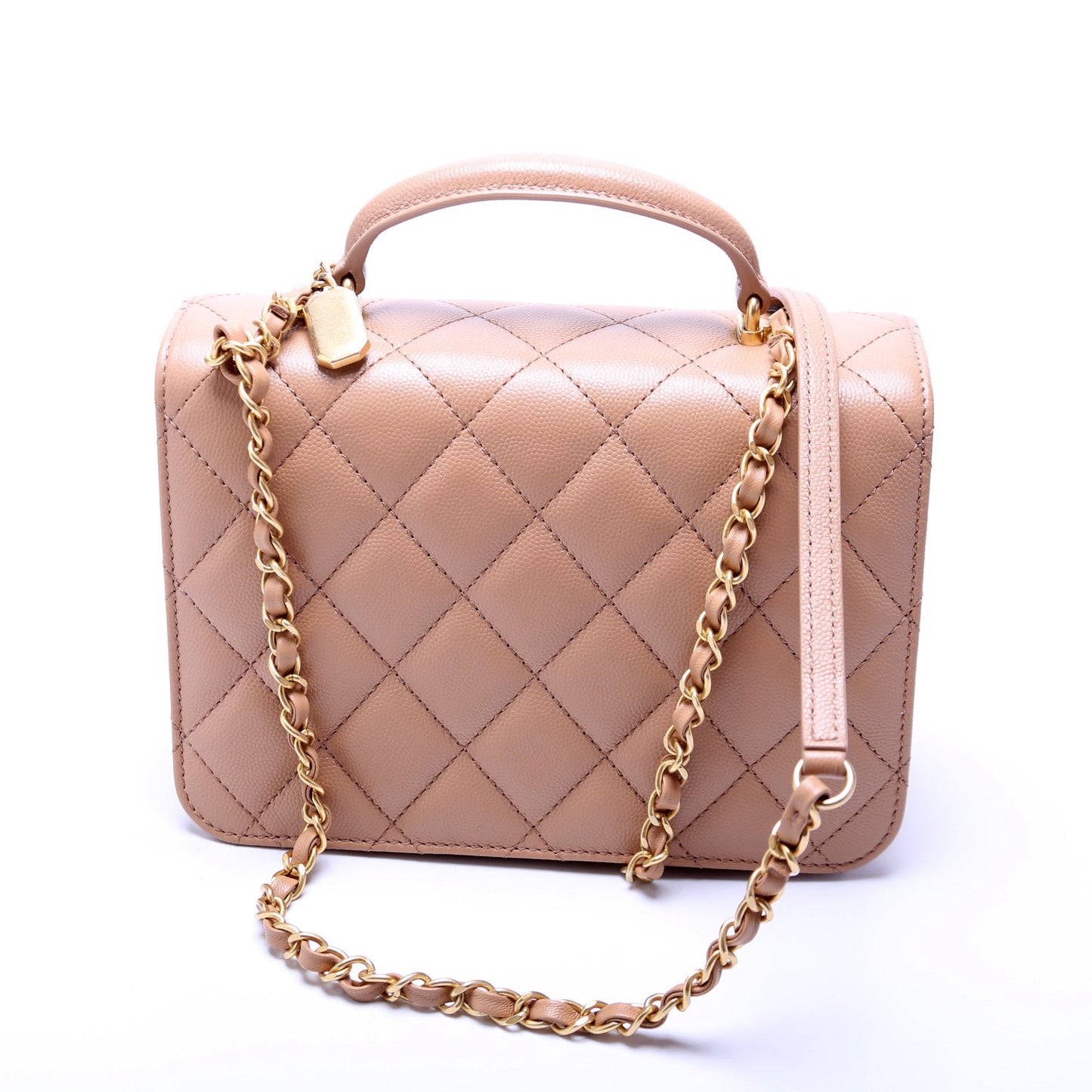 Mini Top Handle Flap Bag Quilted Caviar