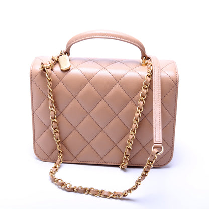 Mini Top Handle Flap Bag Quilted Caviar