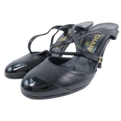 CHANEL Sandals Calfskin, patent leather black Women 35 1/2 Used