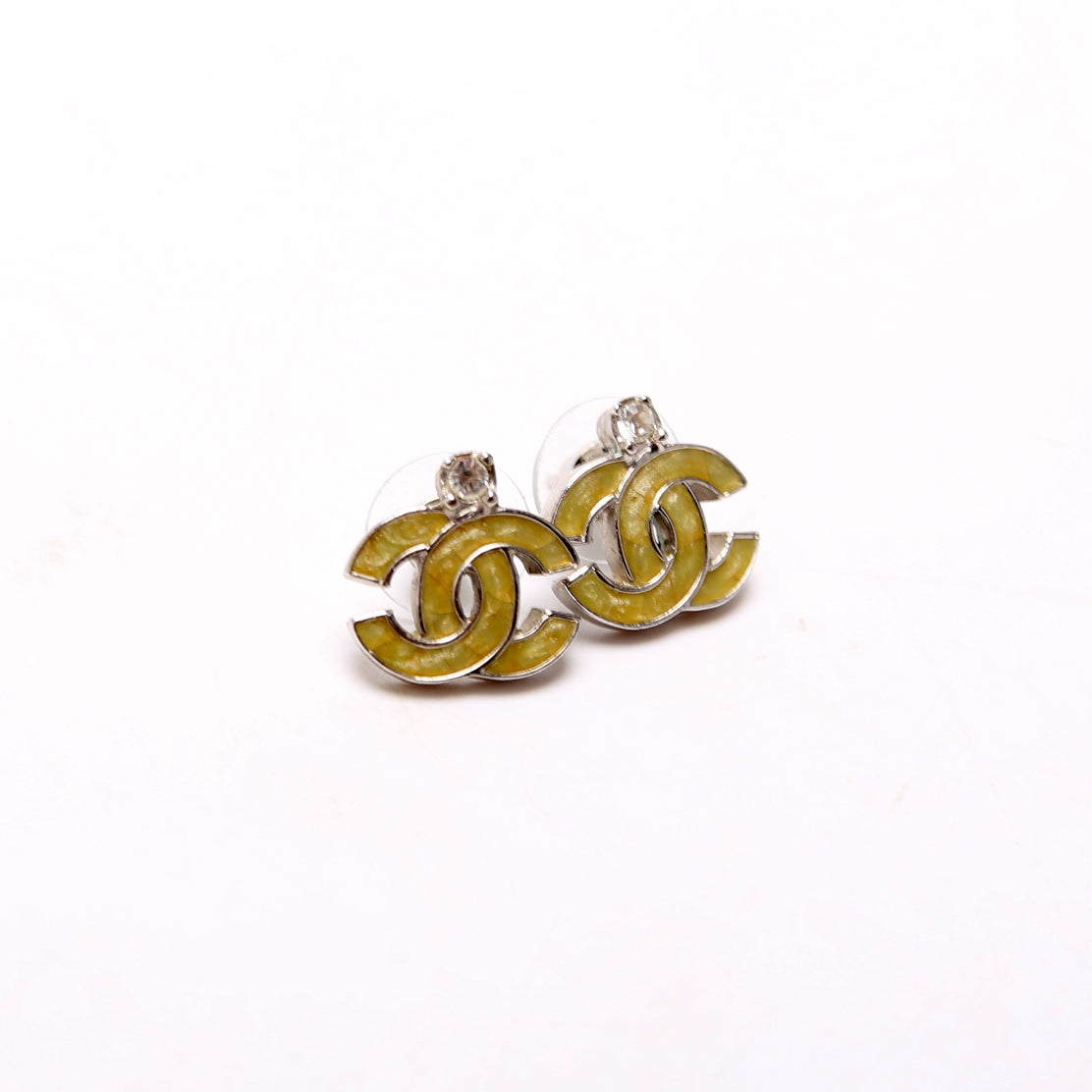 CC Enamel Rhinestone Stud Earrings