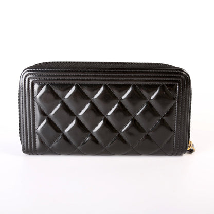 Chanel Boy Zip Around Wallet Quilted Patent 22M