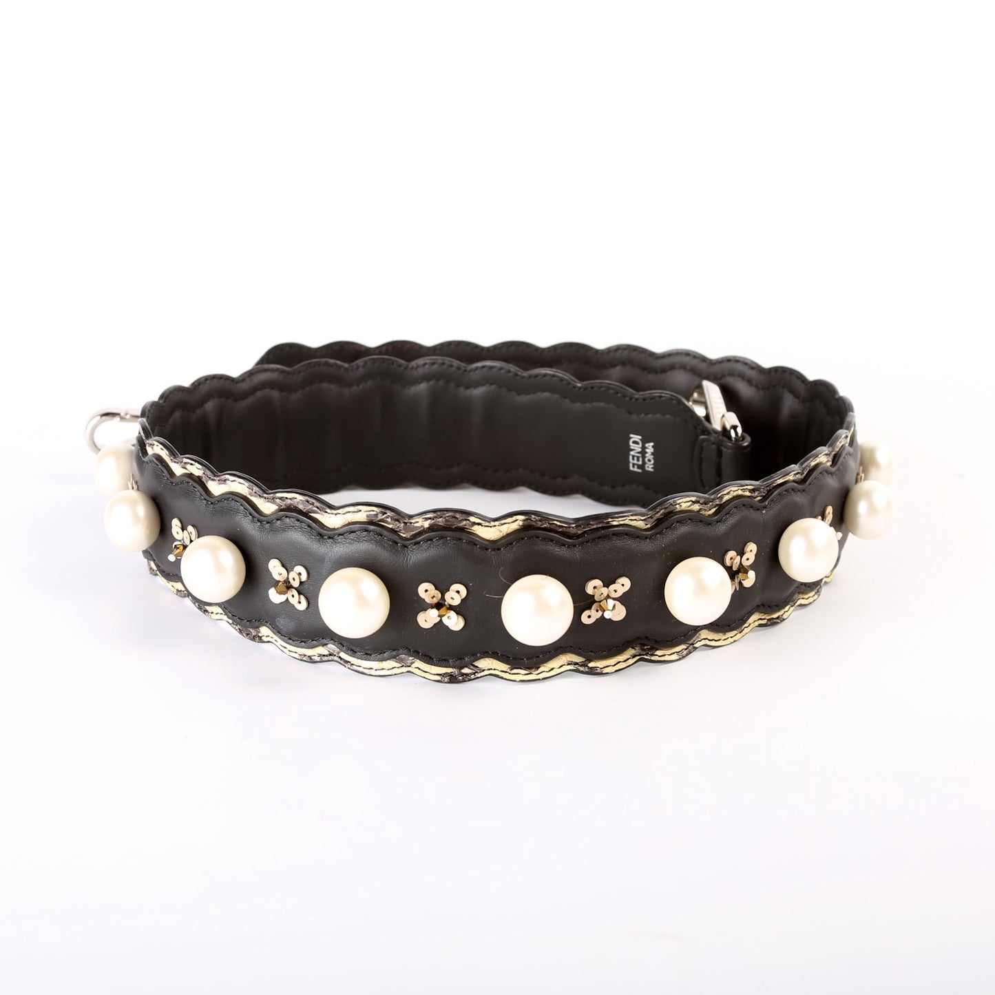 Pearl Embellished Snakeskin Strap