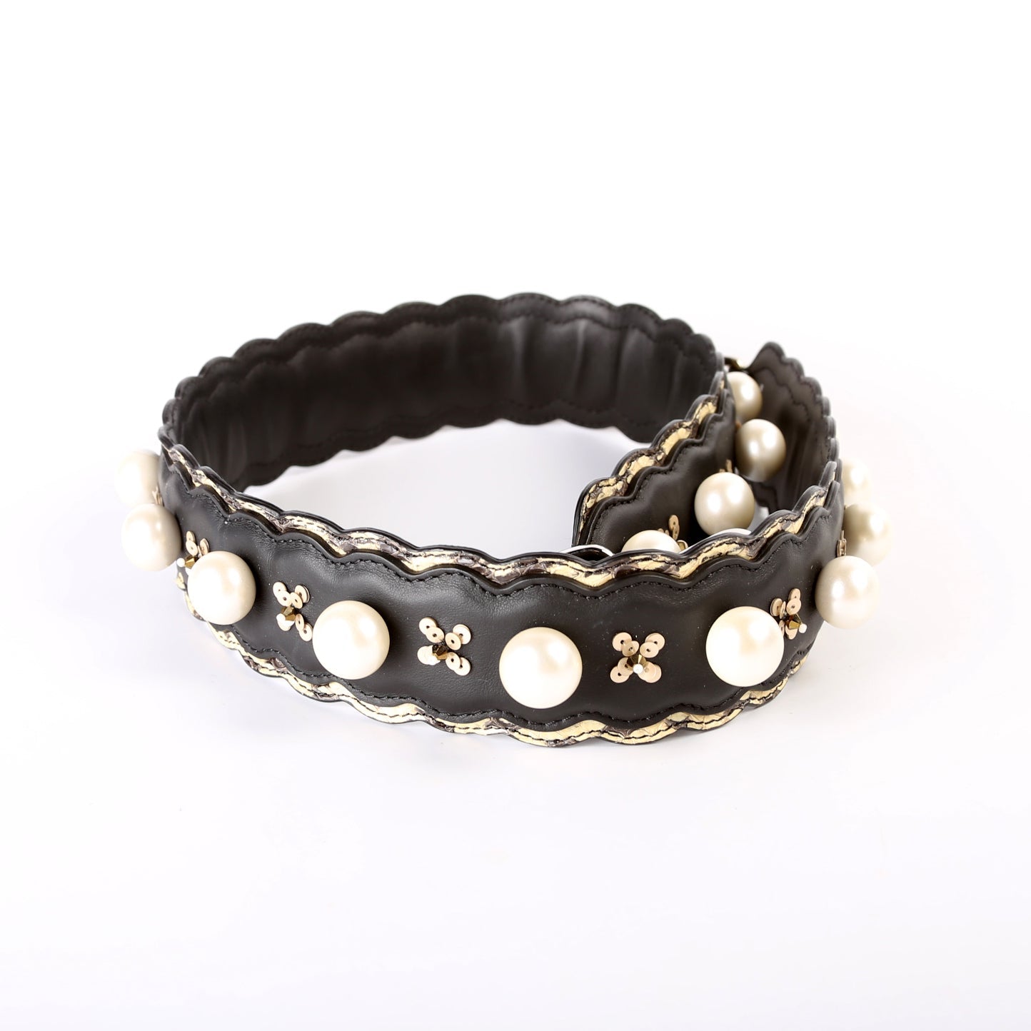 Pearl Embellished Snakeskin Strap