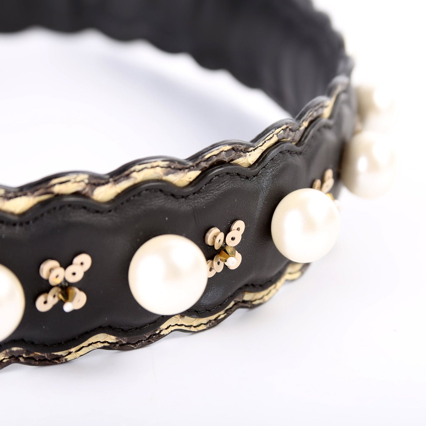 Pearl Embellished Snakeskin Strap
