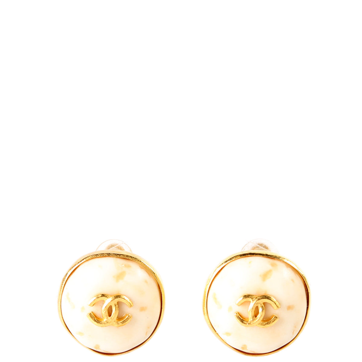 Marble CC Logo Clip On Earrings
