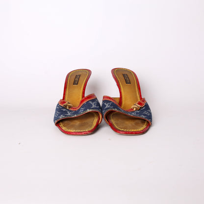 Vintage Denim Monogram Kitten Heels Size 38.5