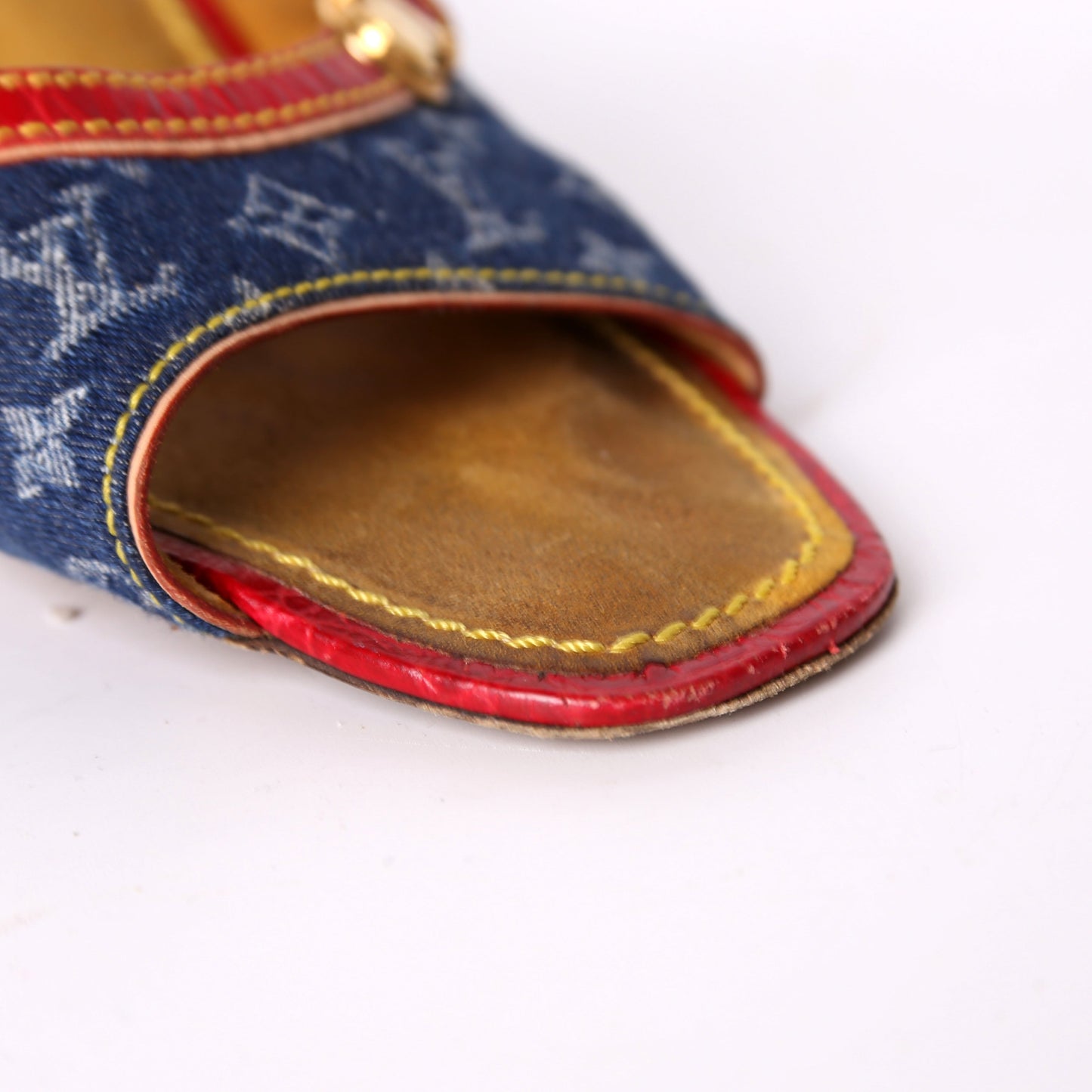 Vintage Denim Monogram Kitten Heels Size 38.5