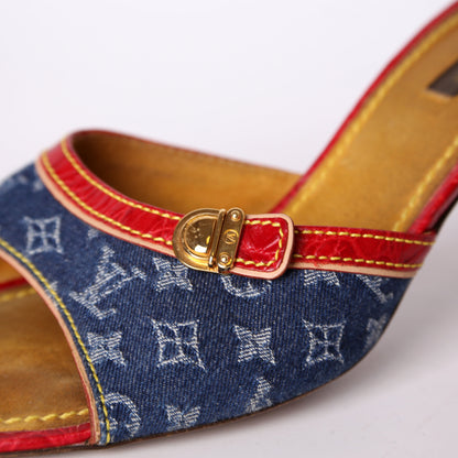 Vintage Denim Monogram Kitten Heels Size 38.5