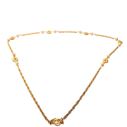 Pearl Camellia Flower Long Vintage Necklace
