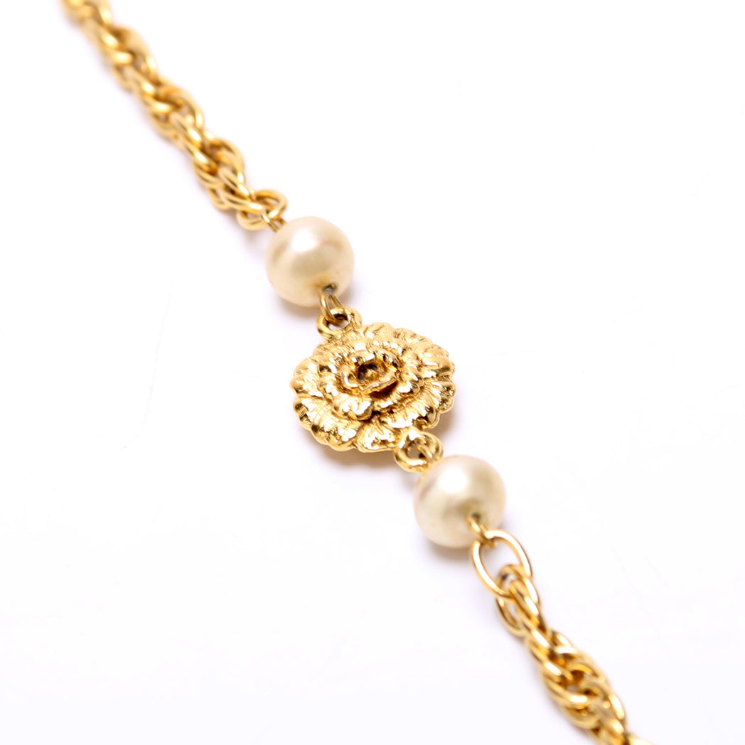 Pearl Camellia Flower Long Vintage Necklace