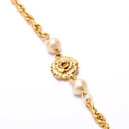 Pearl Camellia Flower Long Vintage Necklace