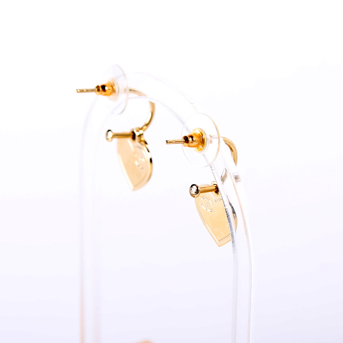 Chanel CC Drop Heart Huggie Earrings