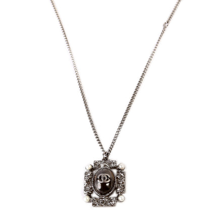 CC Enamel/Crystal Pendant Ruthenium Necklace