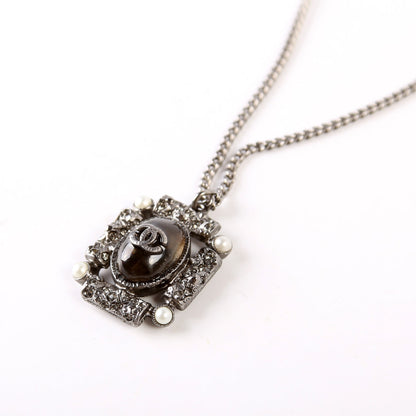 CC Enamel/Crystal Pendant Ruthenium Necklace