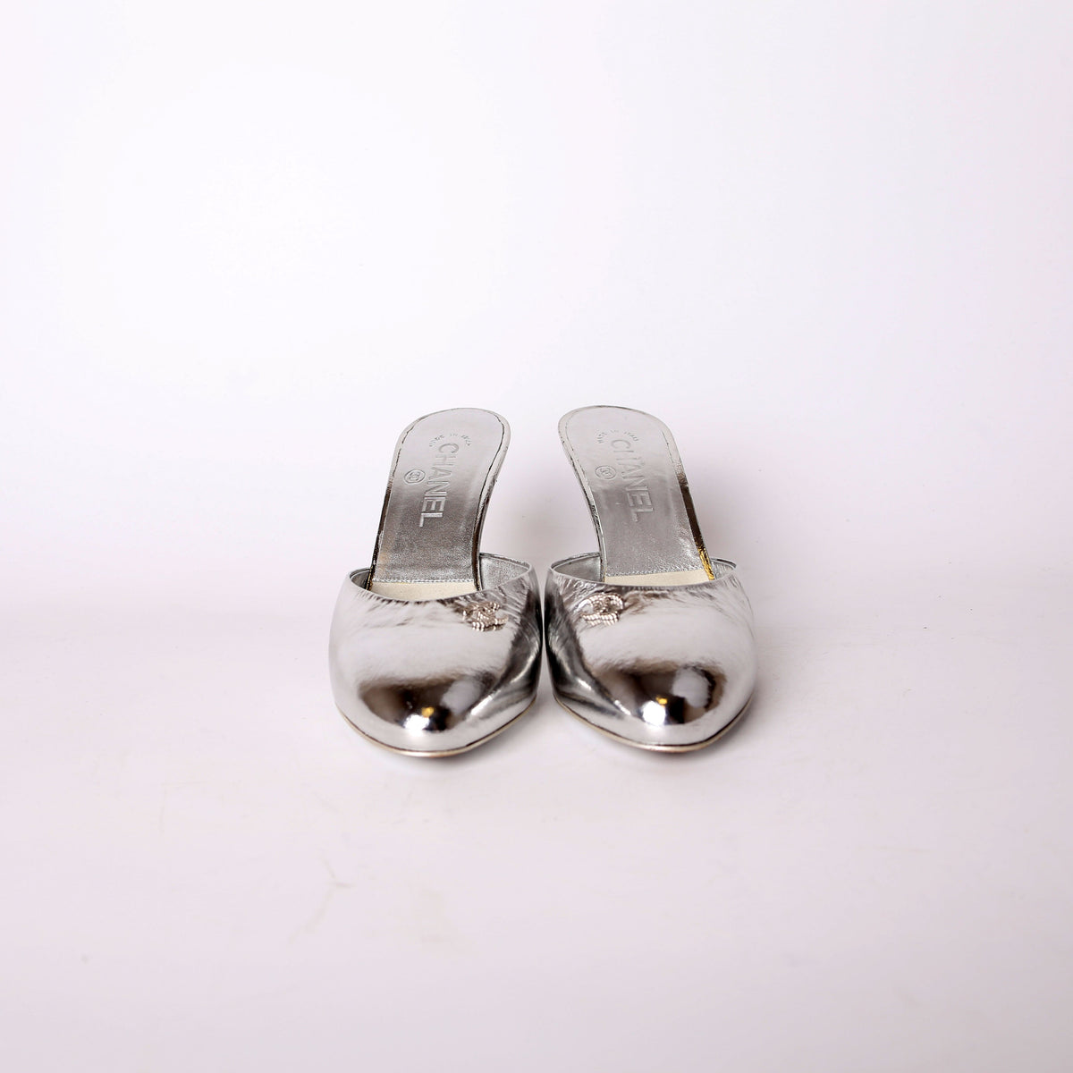 Metallic Goatskin CC Mules Size 38